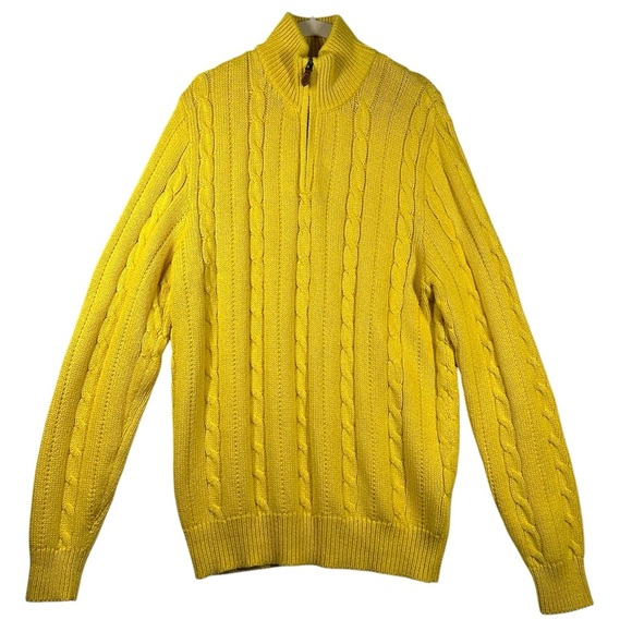 Polo Ralph Lauren Sweater Men's M Yellow Cotton‎ Silk Cashmere 1/4 Zip Mock Neck - Picture 1 of 6